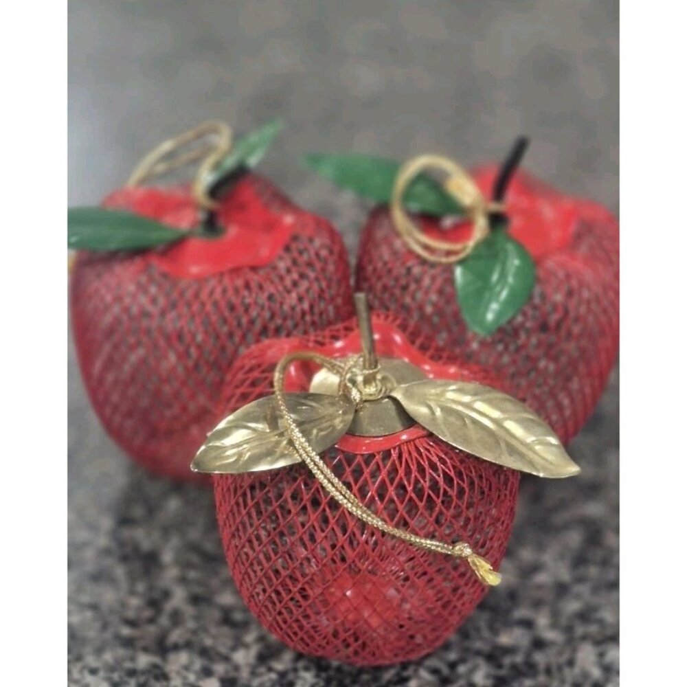 Set Of (4) Vintage Apple Ornament Potpourri Holder Teacher Gift Christmas Tree - Picture 8 of 11